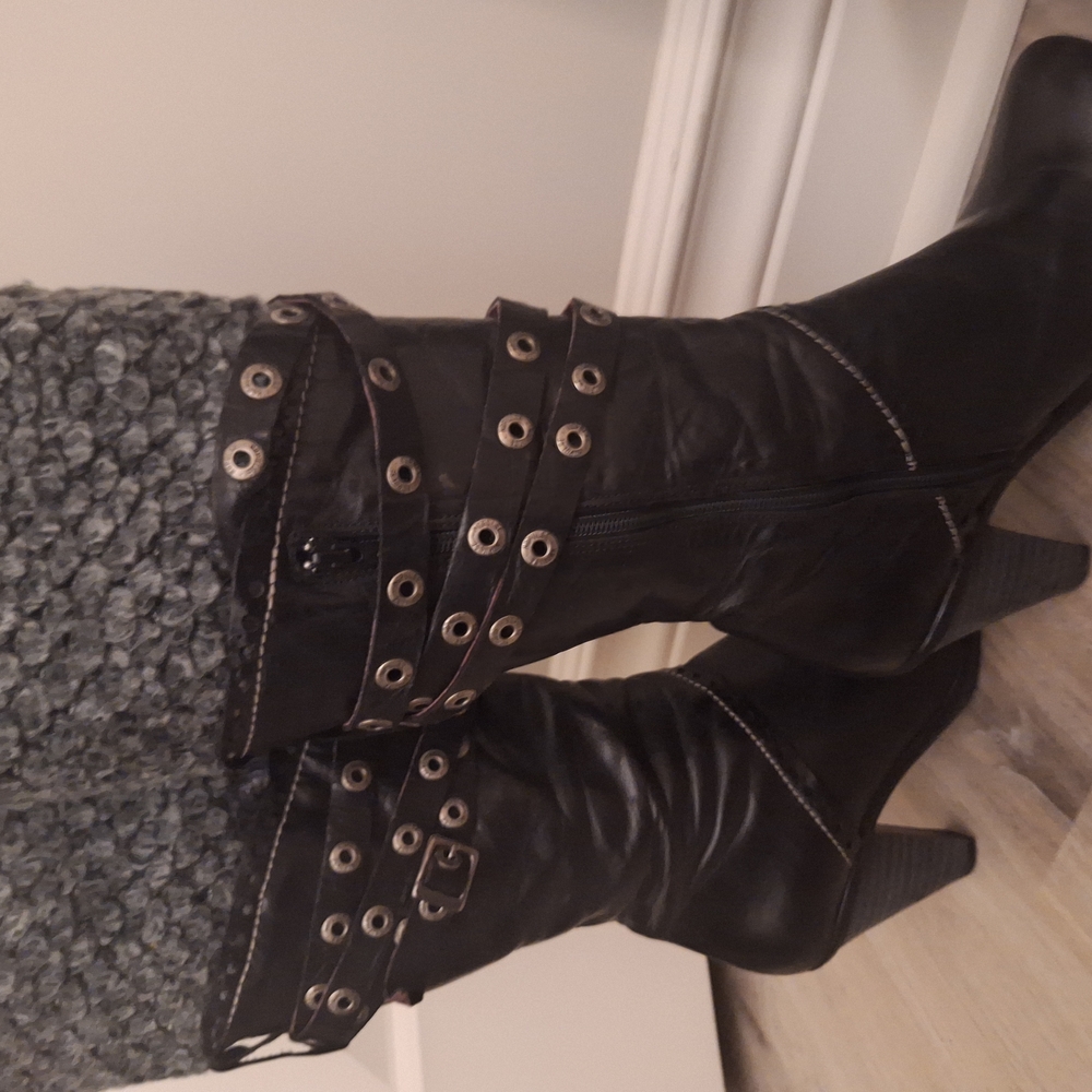 Pulse Black Heeled Boots with Studded Cuff